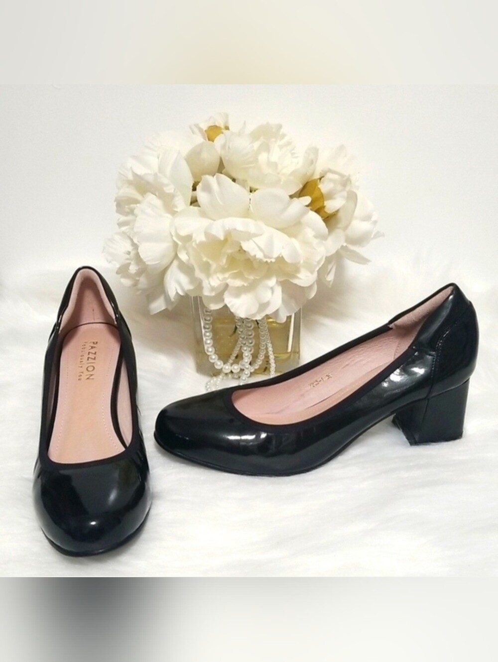 Pazzion Fabulously You Black Patent Low Block Heel Pumps